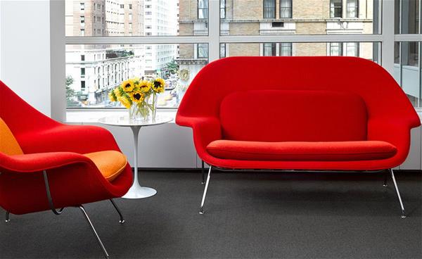 Eero Saarinen 现代设计Knoll家具郁金香椅子 客厅 womb沙发 红色布料