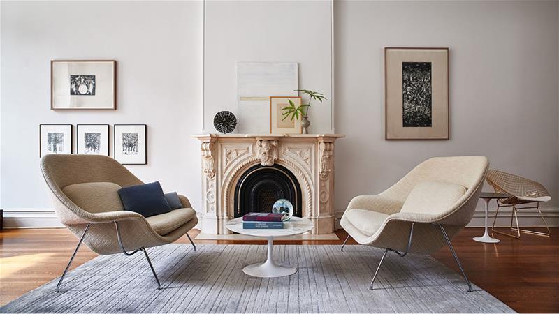 Eero Saarinen 现代设计Knoll家具郁金香椅子 客厅 womb椅子 米色布料